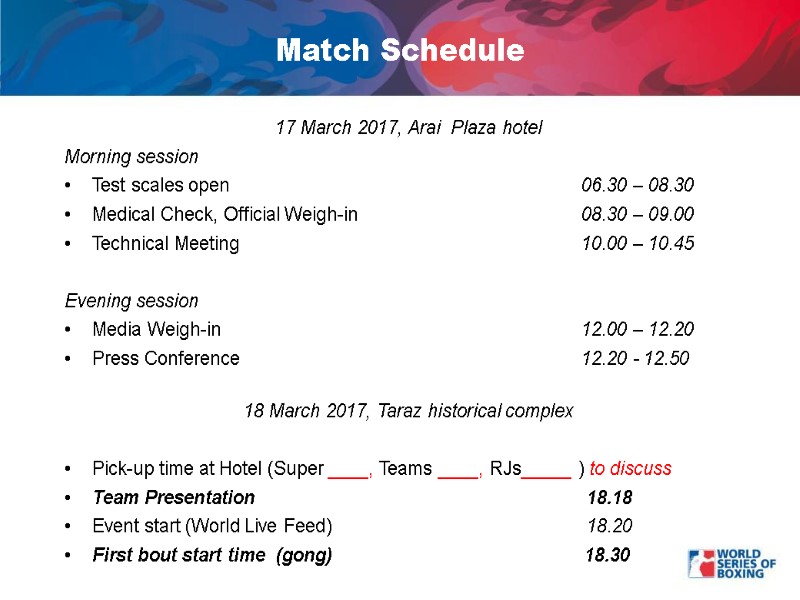 17 March 2017, Arai  Plaza hotel Morning session Test scales open  